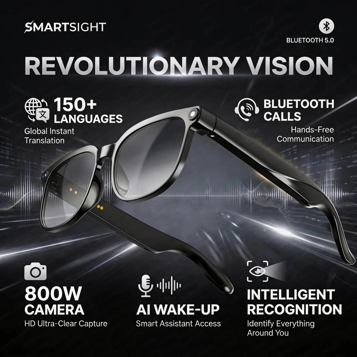 🕶️ Lunettes Connectées 4K IA – Caméra HD, Traduction, ChatGPT & Bluetooth