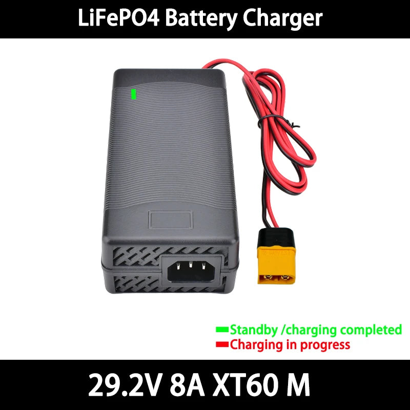 29.2V 8A 10A LiFePO4 Battery Charger For 8S 25.6V 24V LiFePO4 Battery Pack Fast Charger  Equipped with XT60 XT90 plug