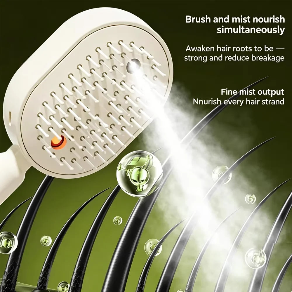 Brosse Peigne Massant Électrique avec Spray Hydratant – Démêlage & Massage du Cuir Chevelu pour Tous Types de Cheveux