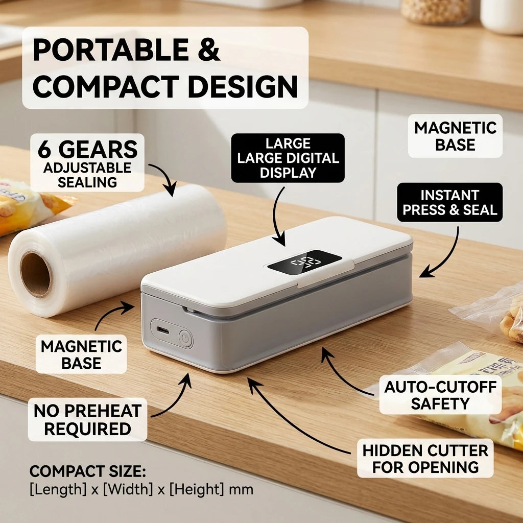 Mini Thermoscelleur de Sachets – Machine à Sceller Portable Rechargeable 2-en-1 pour Cuisine