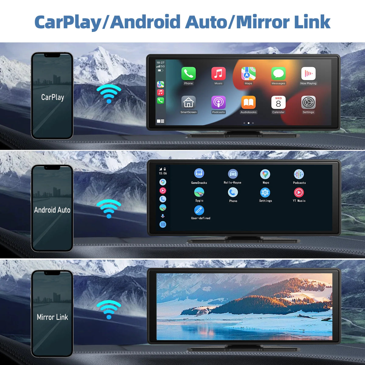 Écran CarPlay portable universel 10,26 pouces avec Android Auto