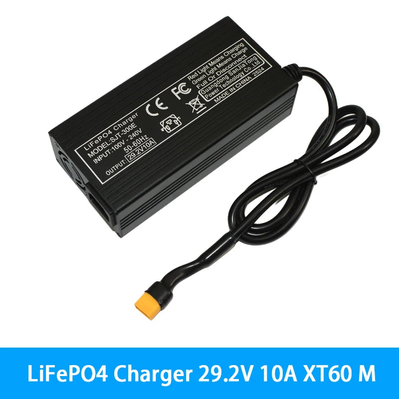 29.2V 8A 10A LiFePO4 Battery Charger For 8S 25.6V 24V LiFePO4 Battery Pack Fast Charger  Equipped with XT60 XT90 plug