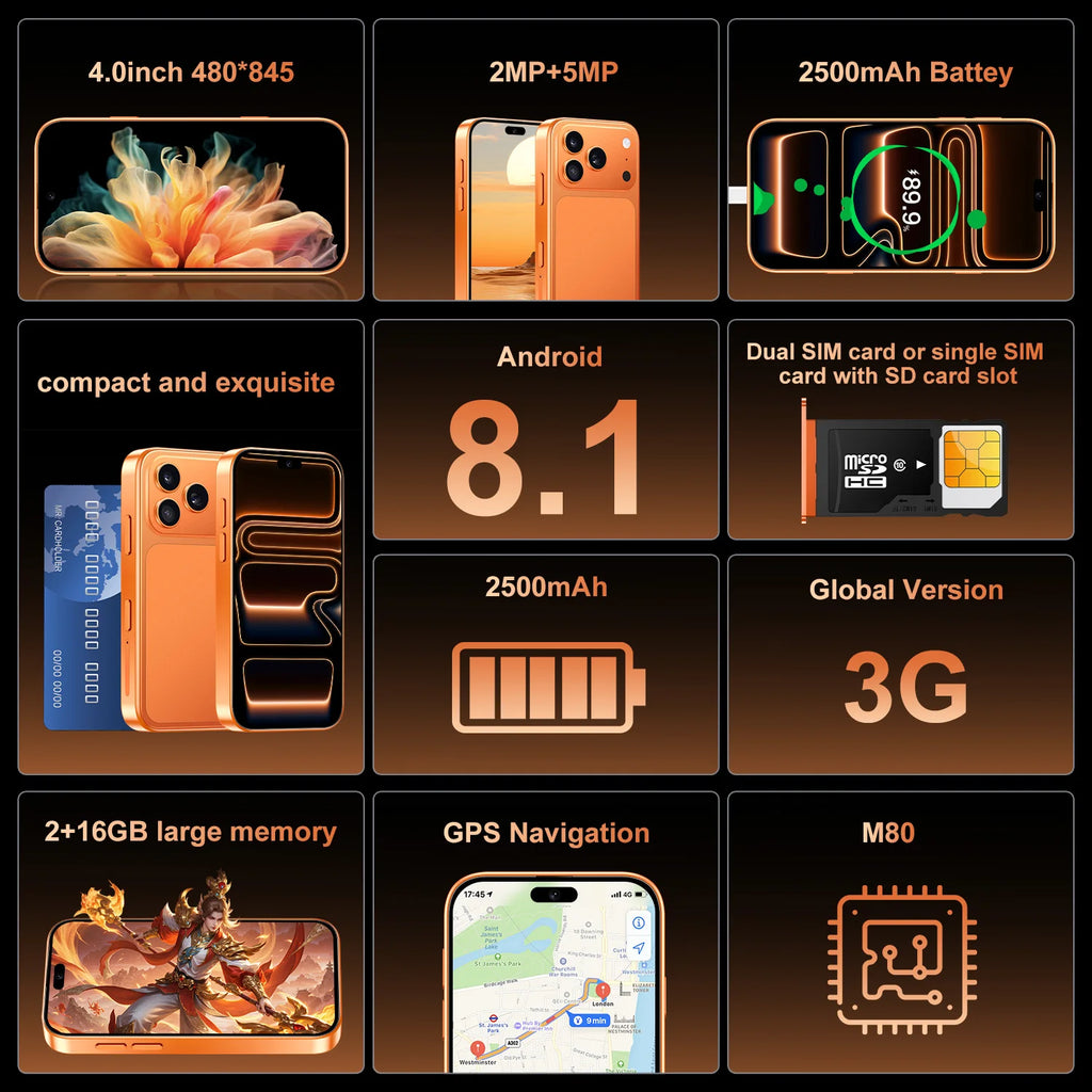 IVMI Global 17 – Mini Smartphone Android 3G | Double SIM | Écran 4.0" | Compact & Ultra-fin