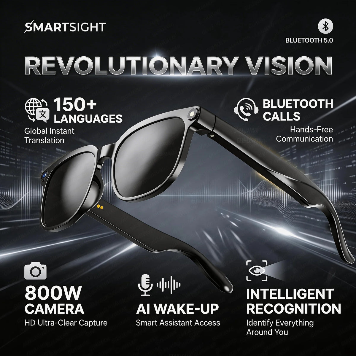 🕶️ Lunettes Connectées 4K IA – Caméra HD, Traduction, ChatGPT & Bluetooth