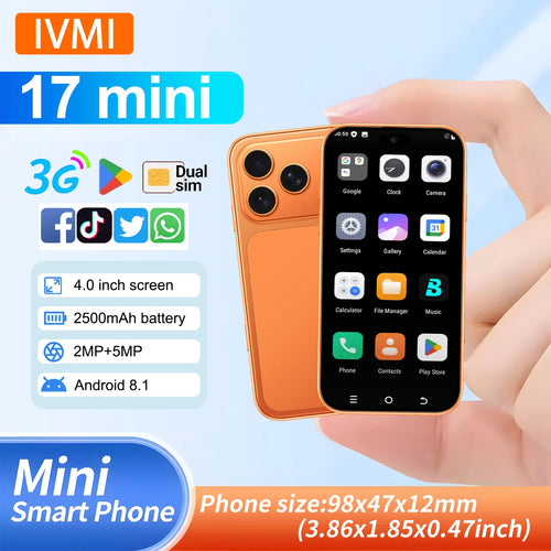 IVMI Global 17 – Mini Smartphone Android 3G | Double SIM | Écran 4.0" | Compact & Ultra-fin