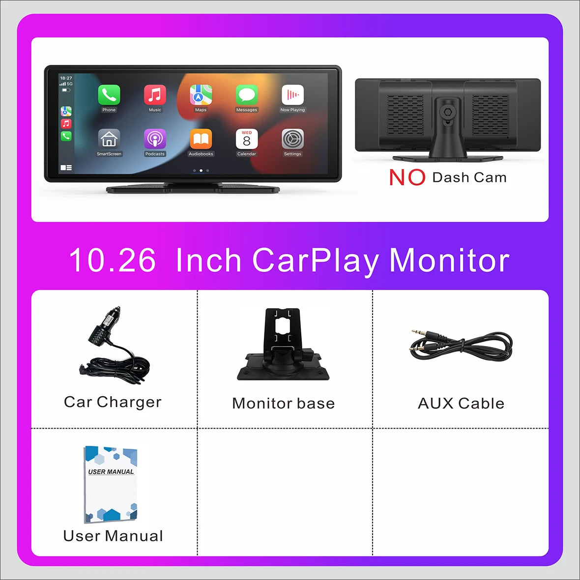 10.26" Car Mirror Radio Multimedia Video Player Universal Wireless Carplay AndroidAuto Screen With Bluetooth AUX USB