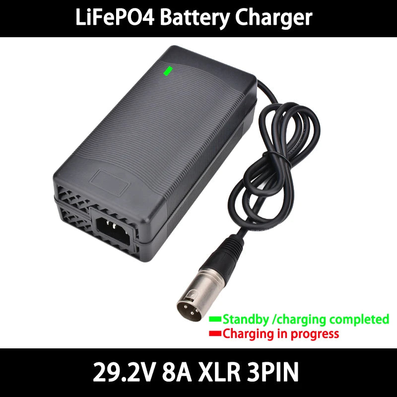 29.2V 8A 10A LiFePO4 Battery Charger For 8S 25.6V 24V LiFePO4 Battery Pack Fast Charger  Equipped with XT60 XT90 plug