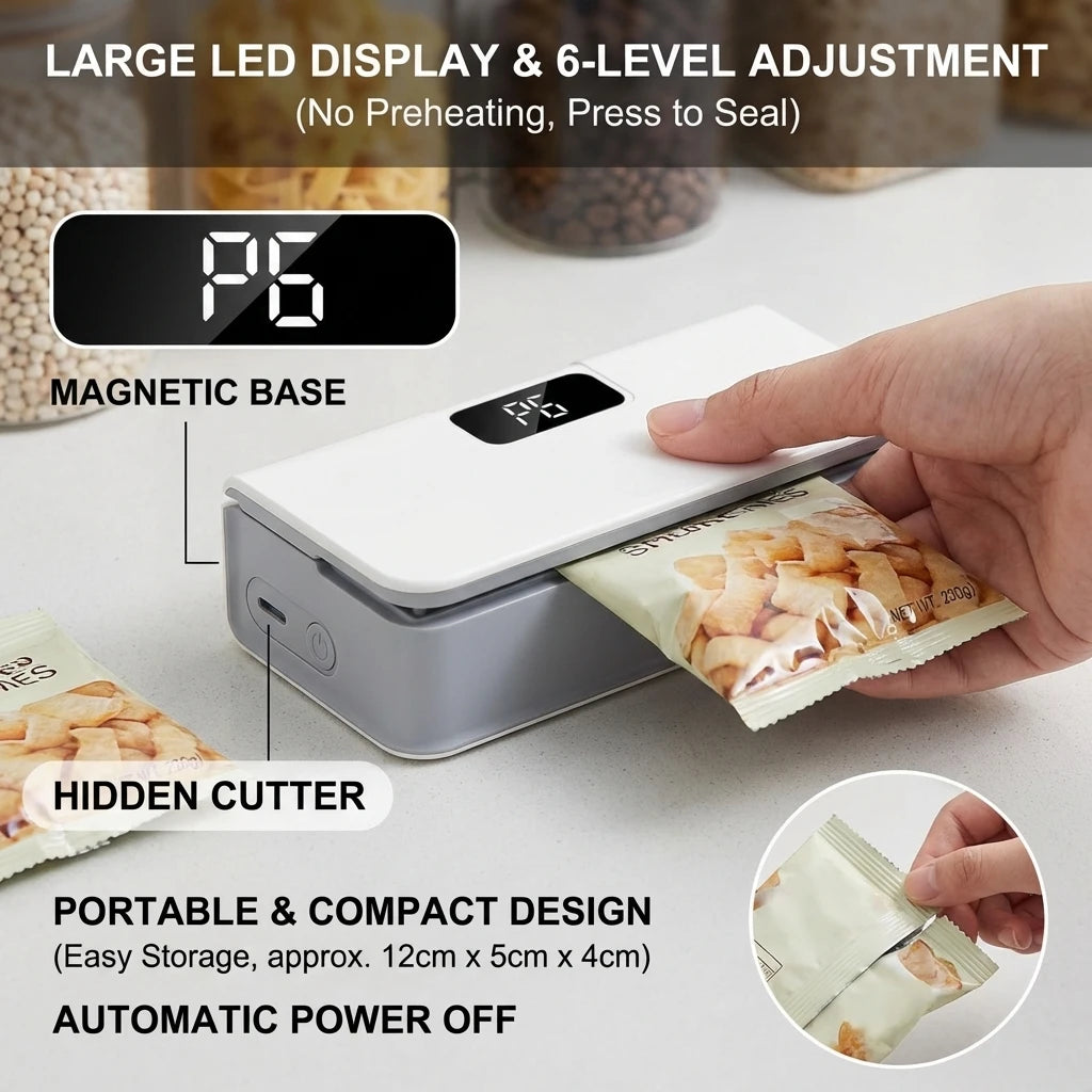 Mini Thermoscelleur de Sachets – Machine à Sceller Portable Rechargeable 2-en-1 pour Cuisine