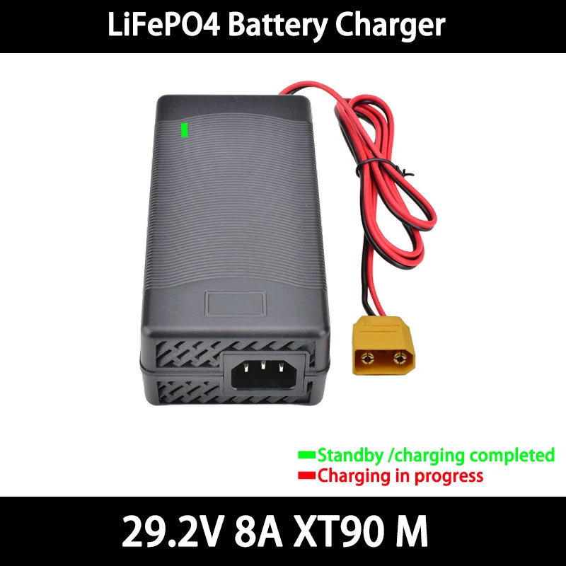 29.2V 8A 10A LiFePO4 Battery Charger For 8S 25.6V 24V LiFePO4 Battery Pack Fast Charger  Equipped with XT60 XT90 plug