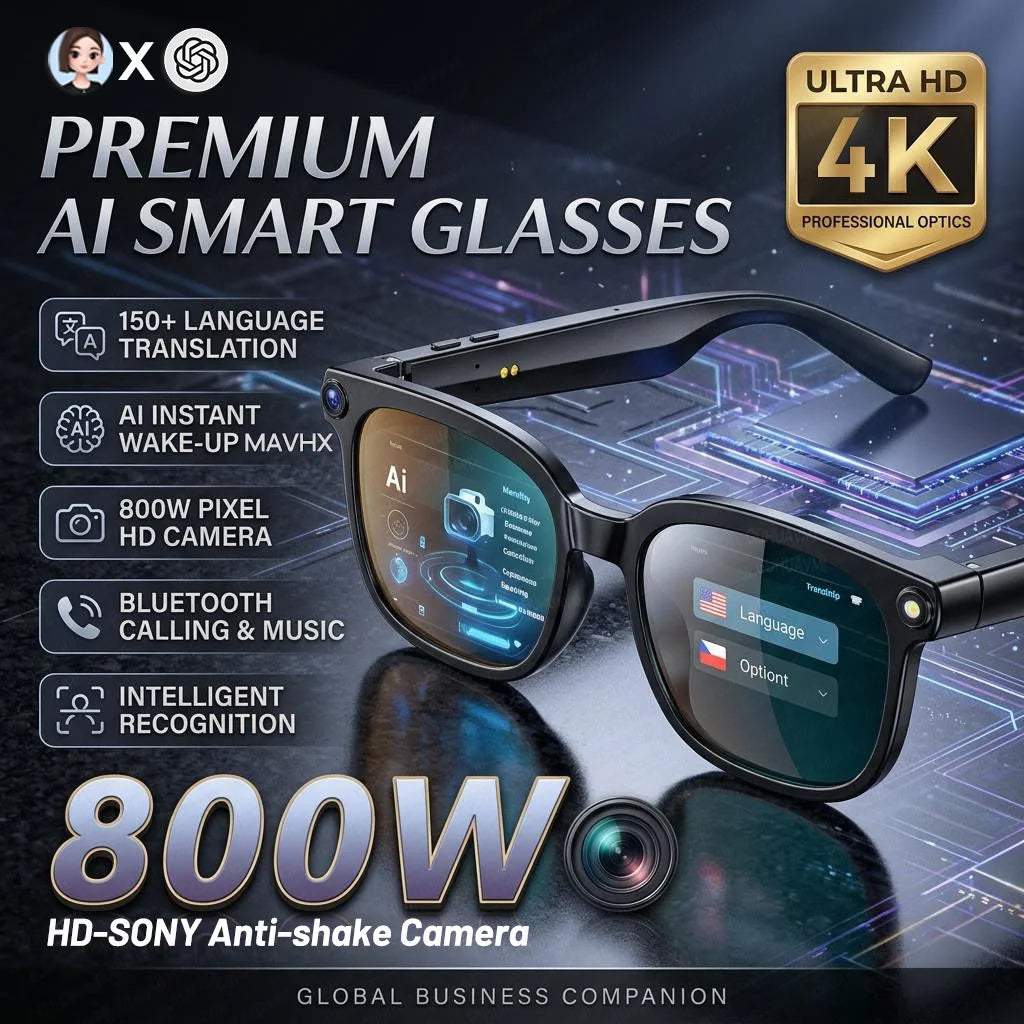 🕶️ Lunettes Connectées 4K IA – Caméra HD, Traduction, ChatGPT & Bluetooth