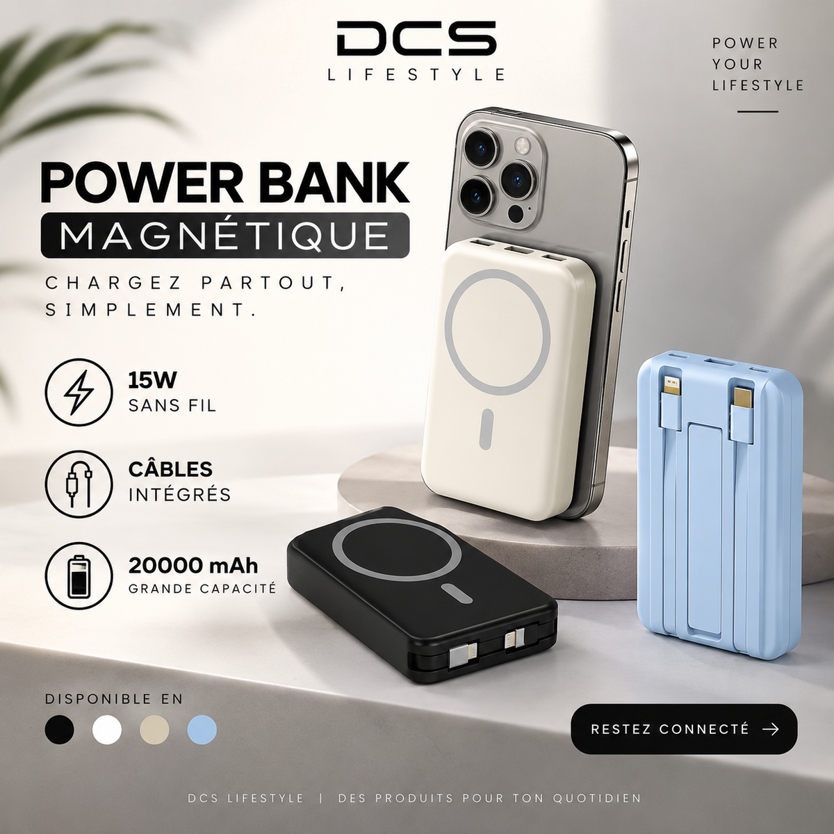 🔋 Batterie Externe Magnétique🔋🔥 Power Bank Magnétique 20 000 mAh — Charge Rapide 22,5W ⚡🧲