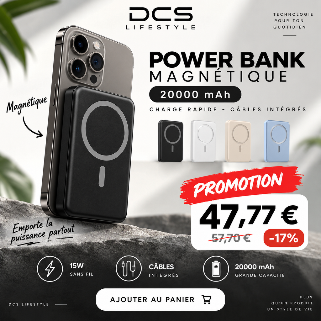 🔋 Batterie Externe Magnétique🔋🔥 Power Bank Magnétique 20 000 mAh — Charge Rapide 22,5W ⚡🧲