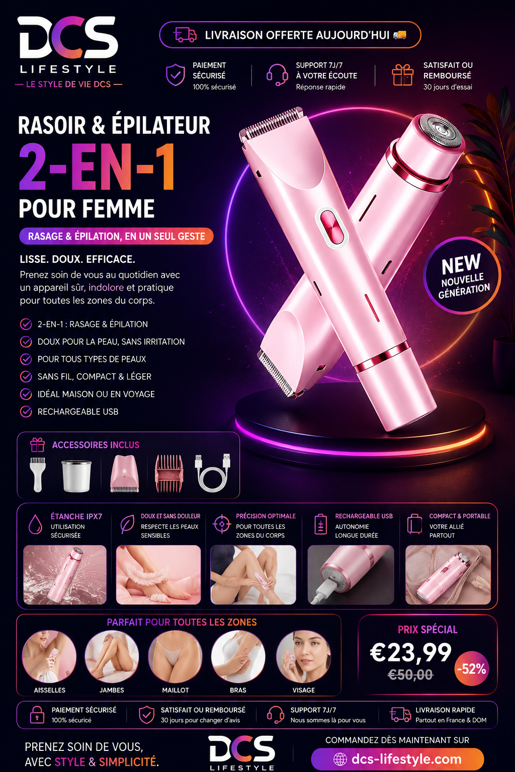 ✨ Rasoir & Épilateur 2-en-1 pour Femme