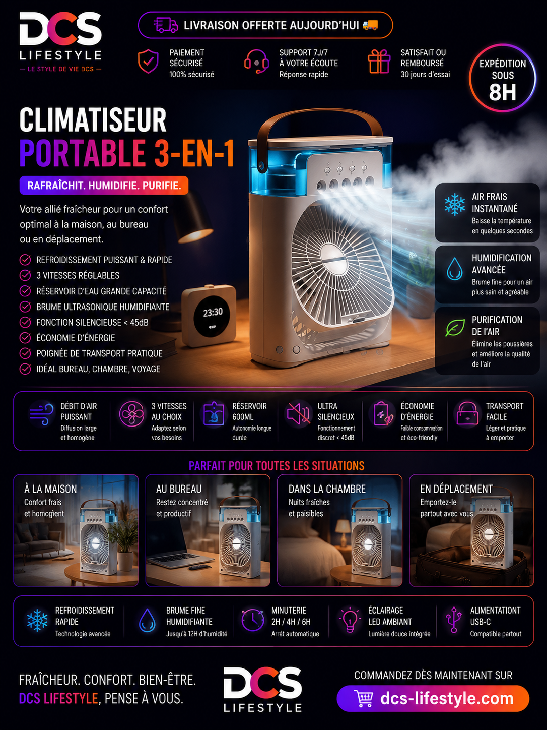 ❄️ Climatiseur Portable 3-en-1