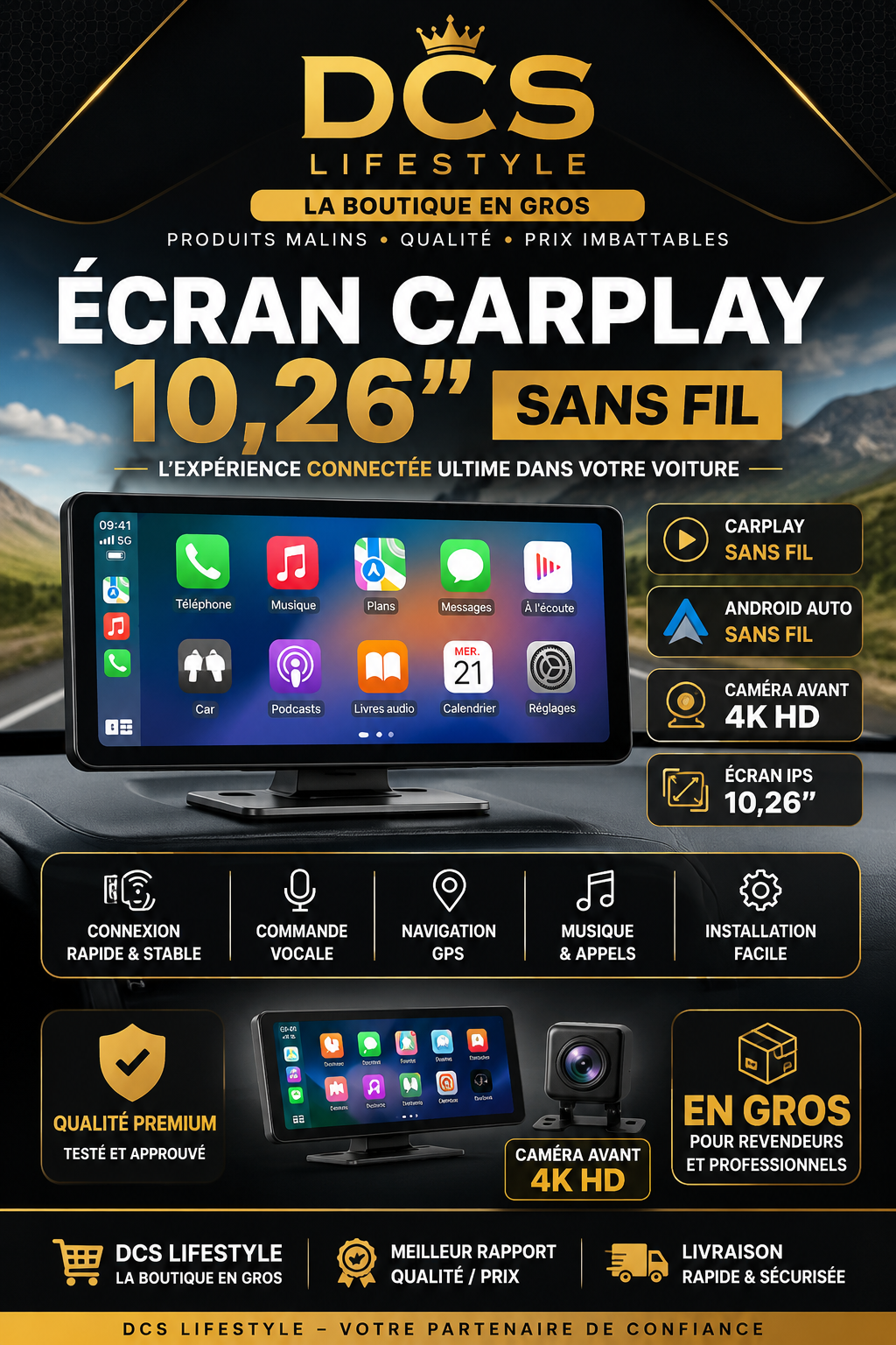 👉 Écran CarPlay 10,26" avec Caméra 4K est très bien comme ça.