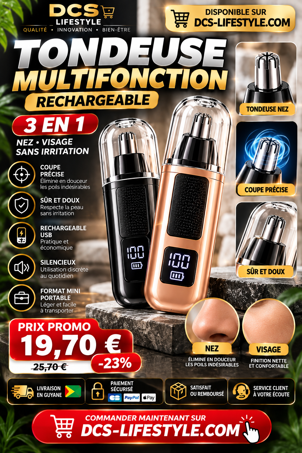 Tondeuse Nez Rechargeable Électrique – Rasoir Multifonction Sourcils, Barbe & Poils du Nez, Mini Portable