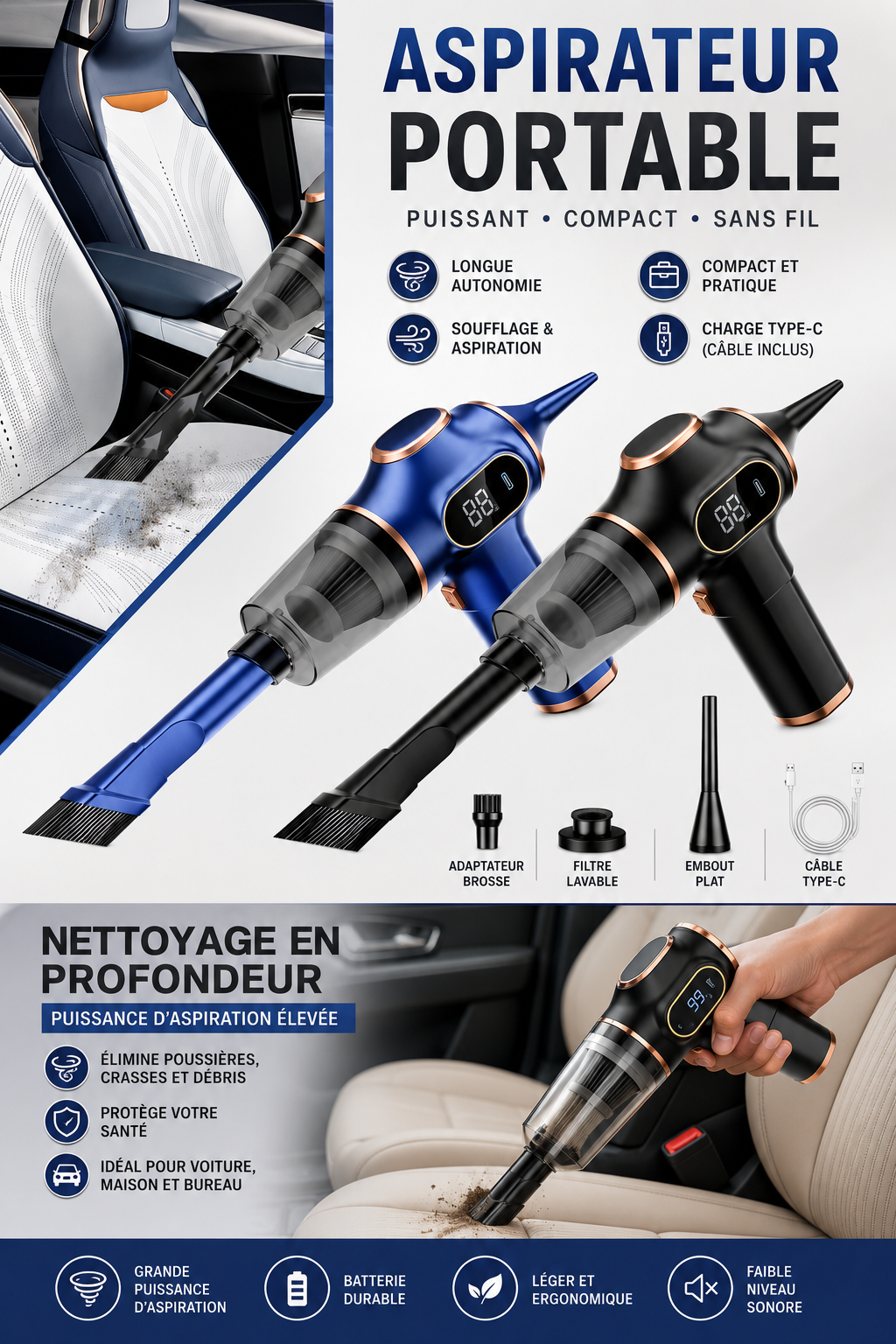 🧹 Aspirateur Sans Fil 4-en-1